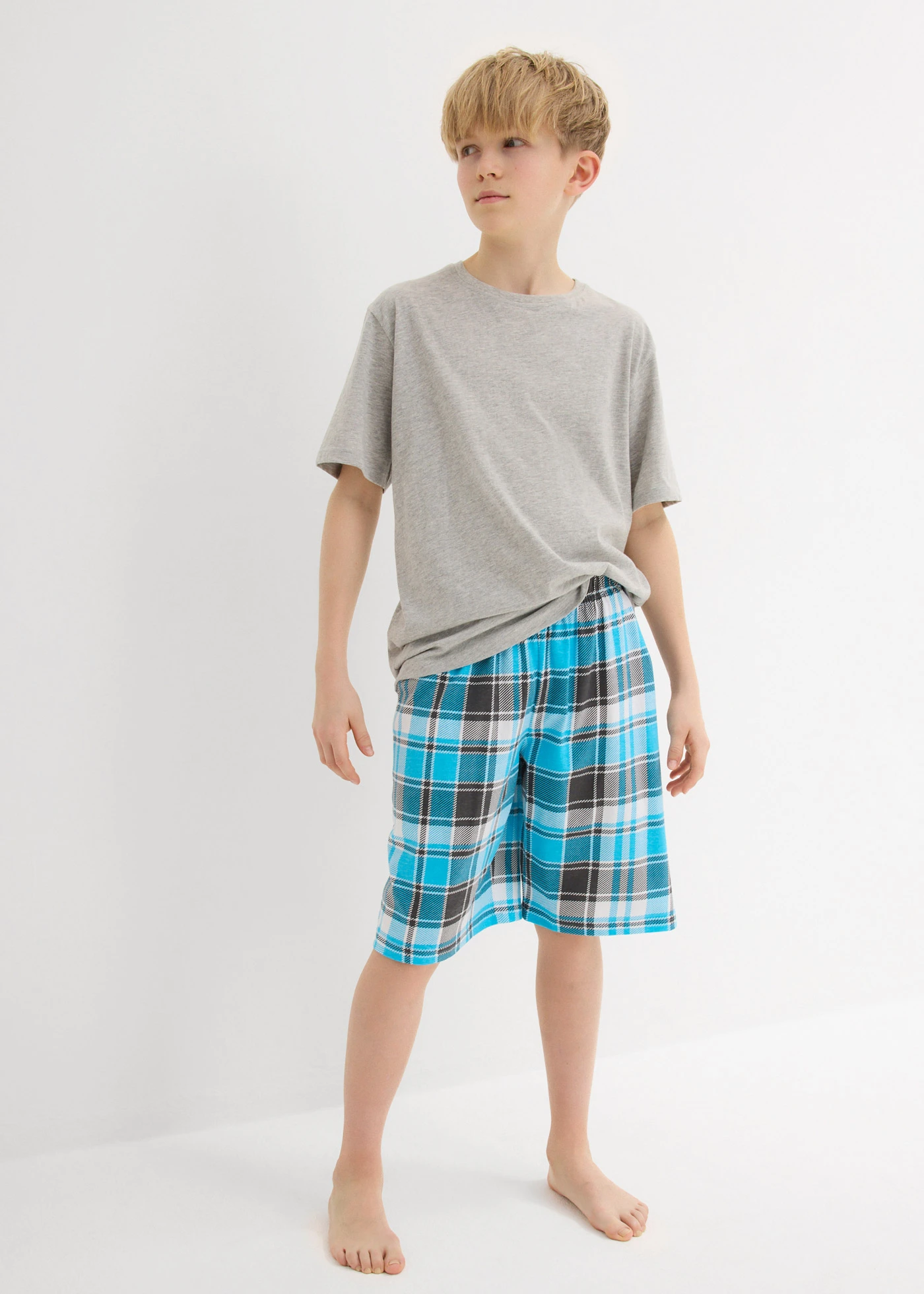 Shortama met zacht biologisch katoen (4-dlg. set) • lichtgrijs gemêleerd+indigo-turkoois+mentholmint geruit • bonprix online shop