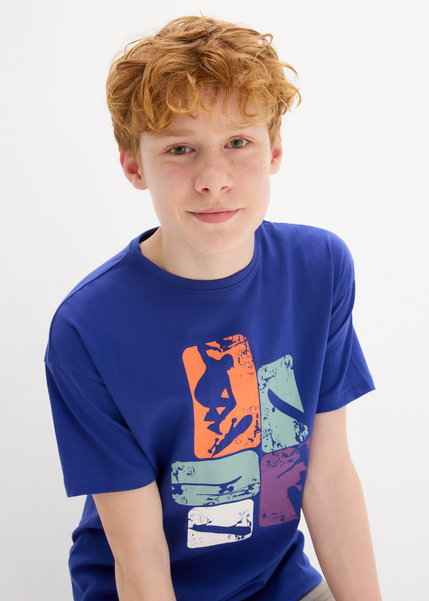 Jongens T-shirt van biologisch katoen • saffierblauw met print • bonprix online shop