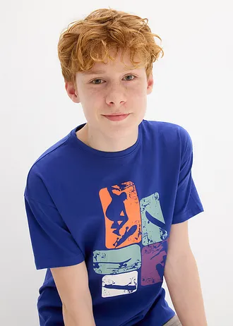 Jongens T-shirt van biologisch katoen • saffierblauw met print • bonprix online shop