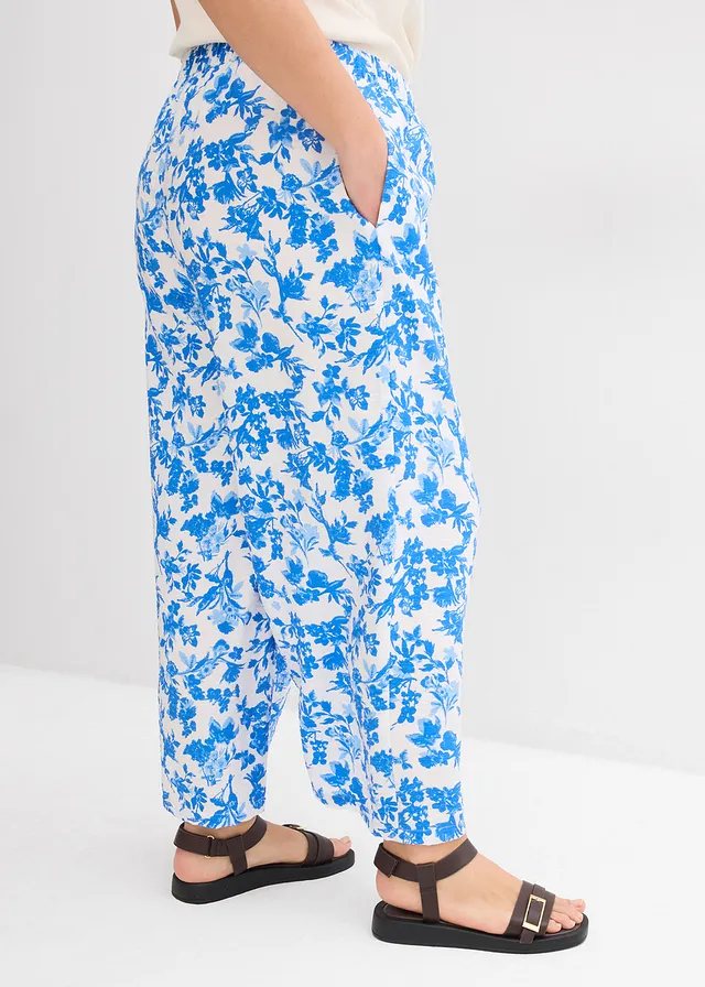 Culotte in een soepele viscosemix, Kleur: wit gedessineerd