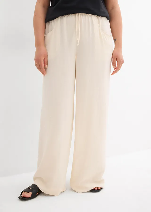 Pantalon large en crêpe léger, Couleur: beige naturel
