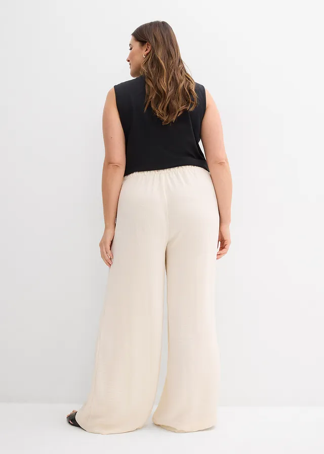 Pantalon large en crêpe léger, Couleur: beige naturel