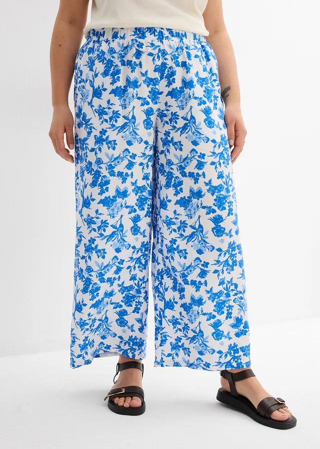 Culotte in een soepele viscosemix, Kleur: wit gedessineerd