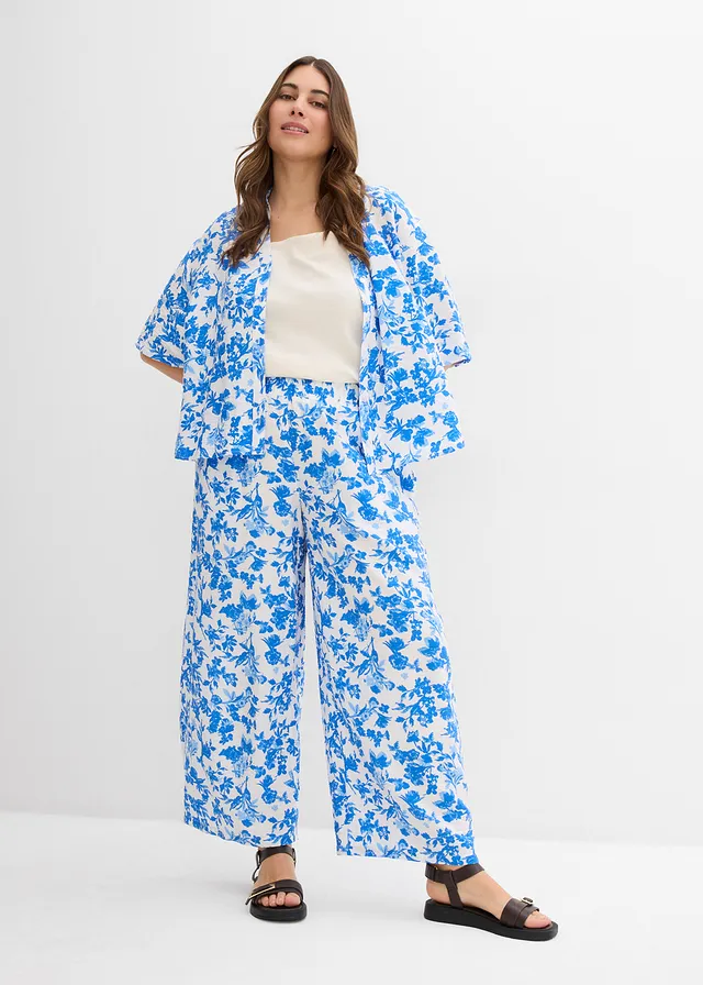 Culotte in een soepele viscosemix, Kleur: wit gedessineerd