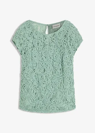Blouse manches courtes en dentelle, Couleur: vert pastel