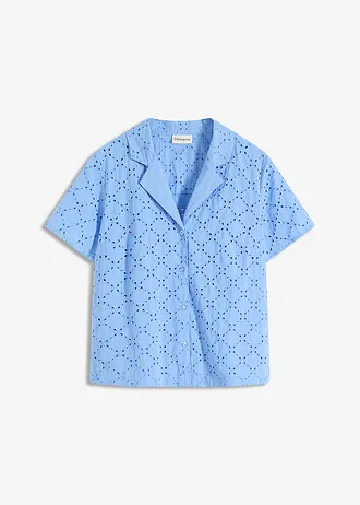 Blouse met broderie anglaise • middenblauw • bonprix online shop
