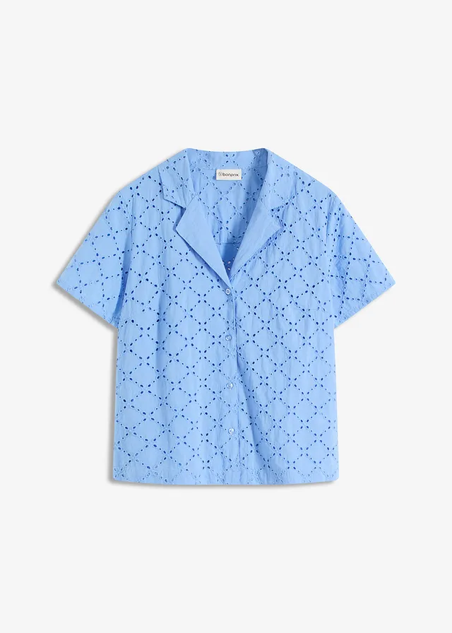 Blouse met broderie anglaise • middenblauw • bonprix online shop
