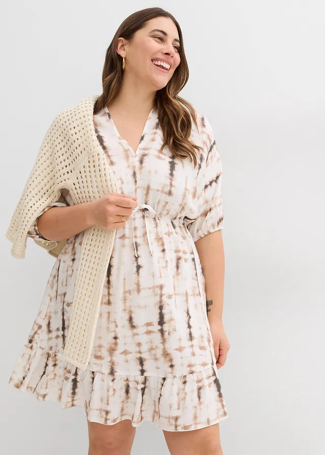 Mini jurk van soepele viscose, Kleur: bruin batik gedessineerd