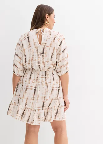 Mini jurk van soepele viscose, Kleur: bruin batik gedessineerd