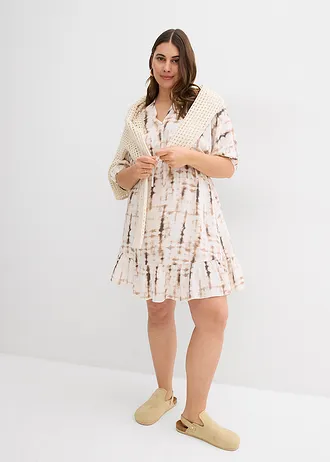 Mini jurk van soepele viscose, Kleur: bruin batik gedessineerd