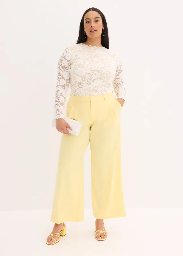 Pantalon large à pinces, Couleur: jaune clair