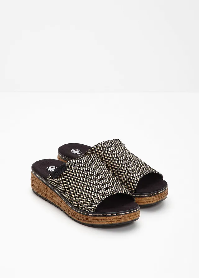 Mules compensées Rieker à première rembourrée, Couleur: noir