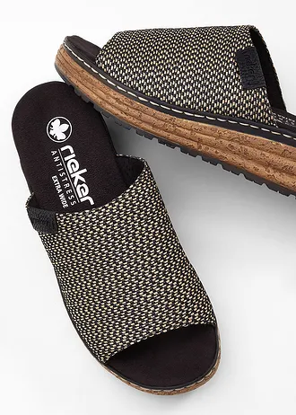 Mules compensées Rieker à première rembourrée, Couleur: noir