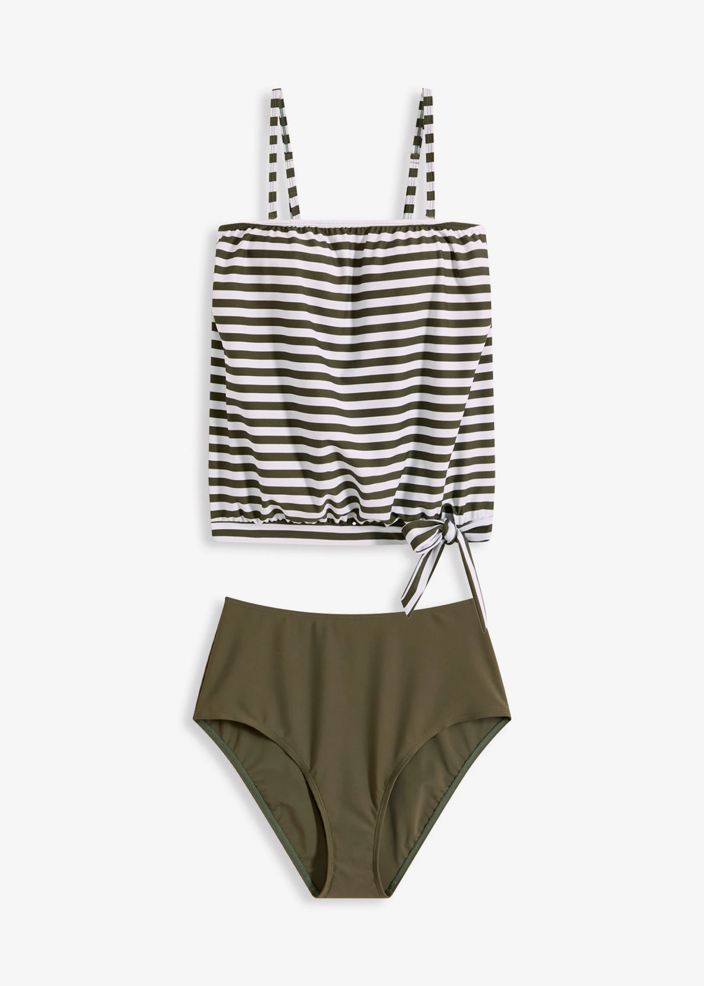 Tankini oversize z odpinanymi ramiączkami (komplet 2-cz.) • ciemny oliwkowy/biały w paski • sklep bonprix