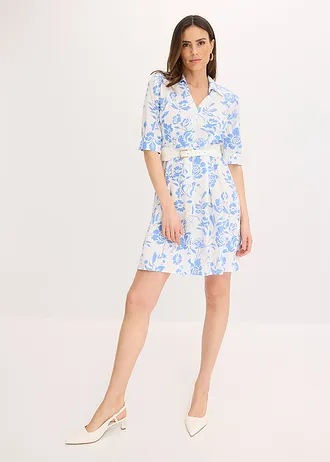 Blousejurk van soepele viscose, Kleur: middenblauw/wolwit gebloemd