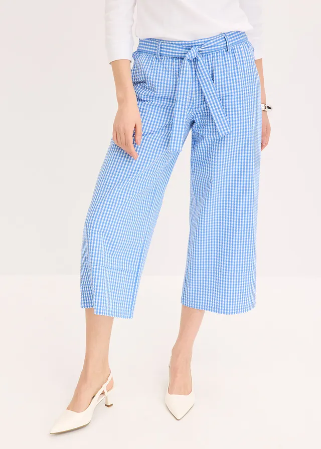 Pantalon à imprimé Vichy, Couleur: écru/bleu moyen carreaux