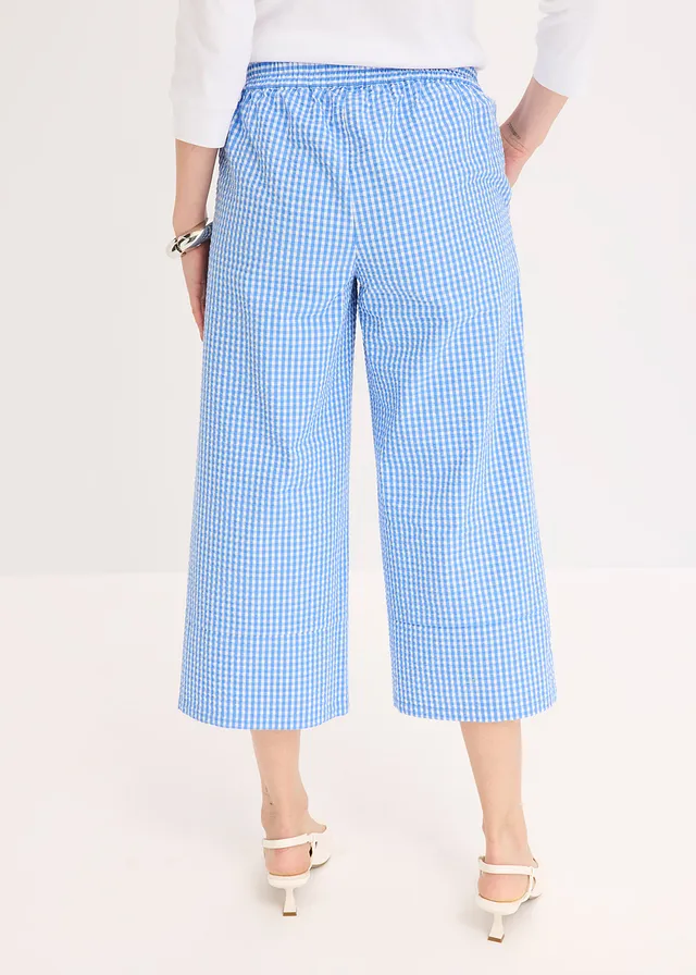Pantalon à imprimé Vichy, Couleur: écru/bleu moyen carreaux