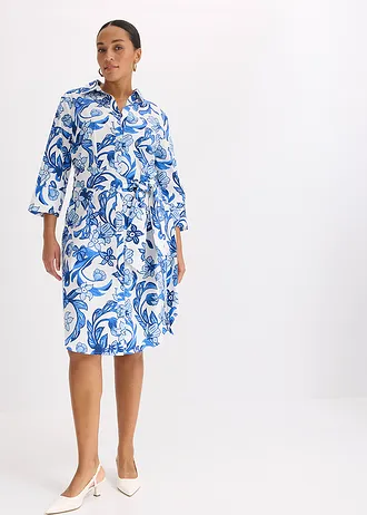 Košilové šaty z bavlněné směsi, barva: bílo-ledovcově modrá s květy