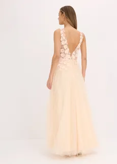 Robe longue en tulle délicat ornée de fleurs appliquées • champagne • Boutique bonprix