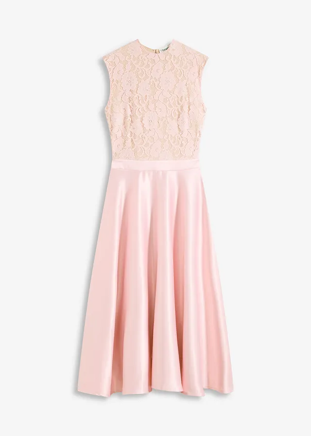 Rochie midi din satin lucios cu dantelă