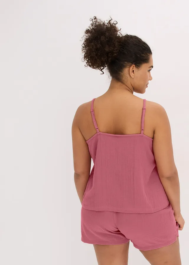 Pijama scurtă din muselină moale, cu bretele subțiri, culoare: mov sorbet