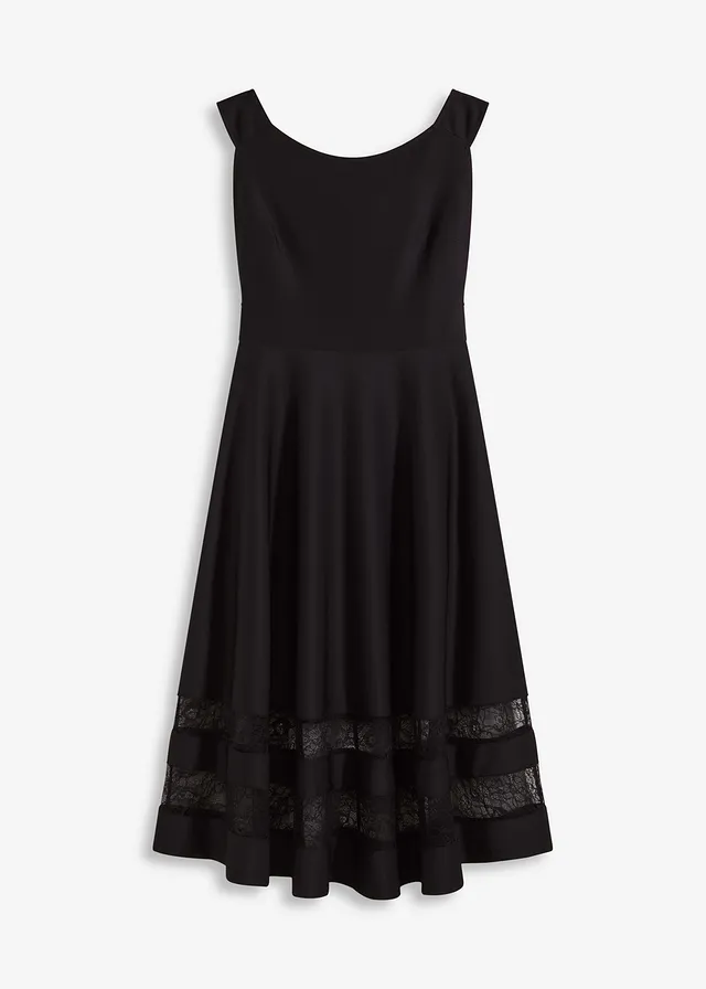 Carmen jurk met kant, Kleur: zwart