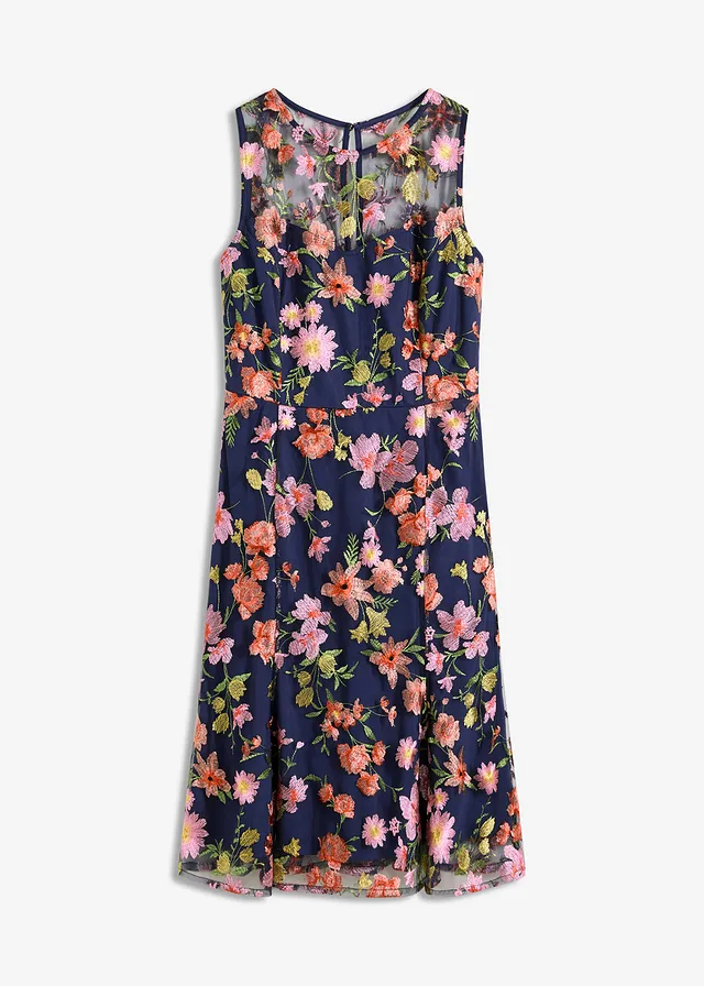 Midi jurk met bloemenborduursel