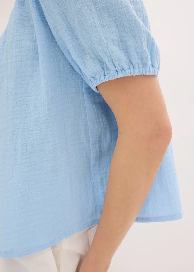 Chemisier manches courtes en gaze de coton • bleu clair • product-page.page-title-suffix