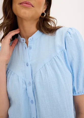 Mousseline blouse met korte pofmouwtjes • lichtblauw • bonprix online shop