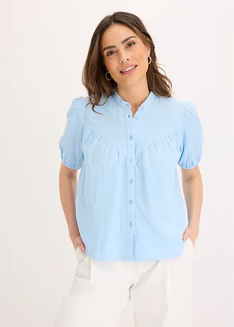 Mousseline blouse met korte pofmouwtjes • lichtblauw • bonprix online shop