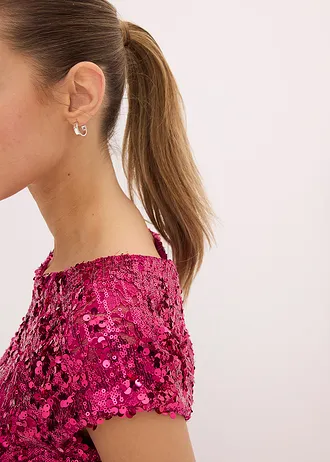 Maxi jurk van glanzend satijn met pailletten • fuchsiapink • bonprix online shop