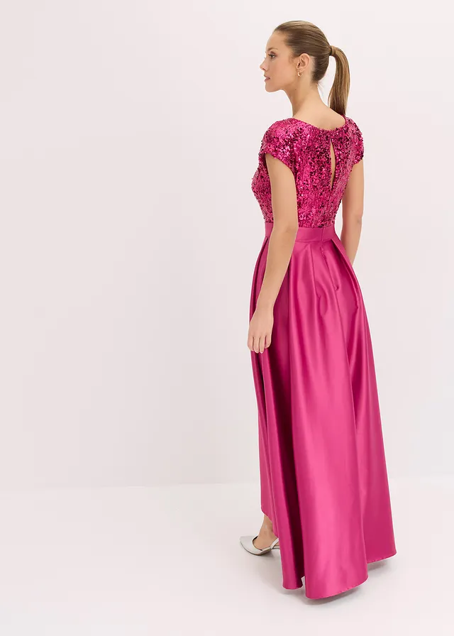 Robe de soirée en satin brillant et sequins, Couleur: rose/fuchsia