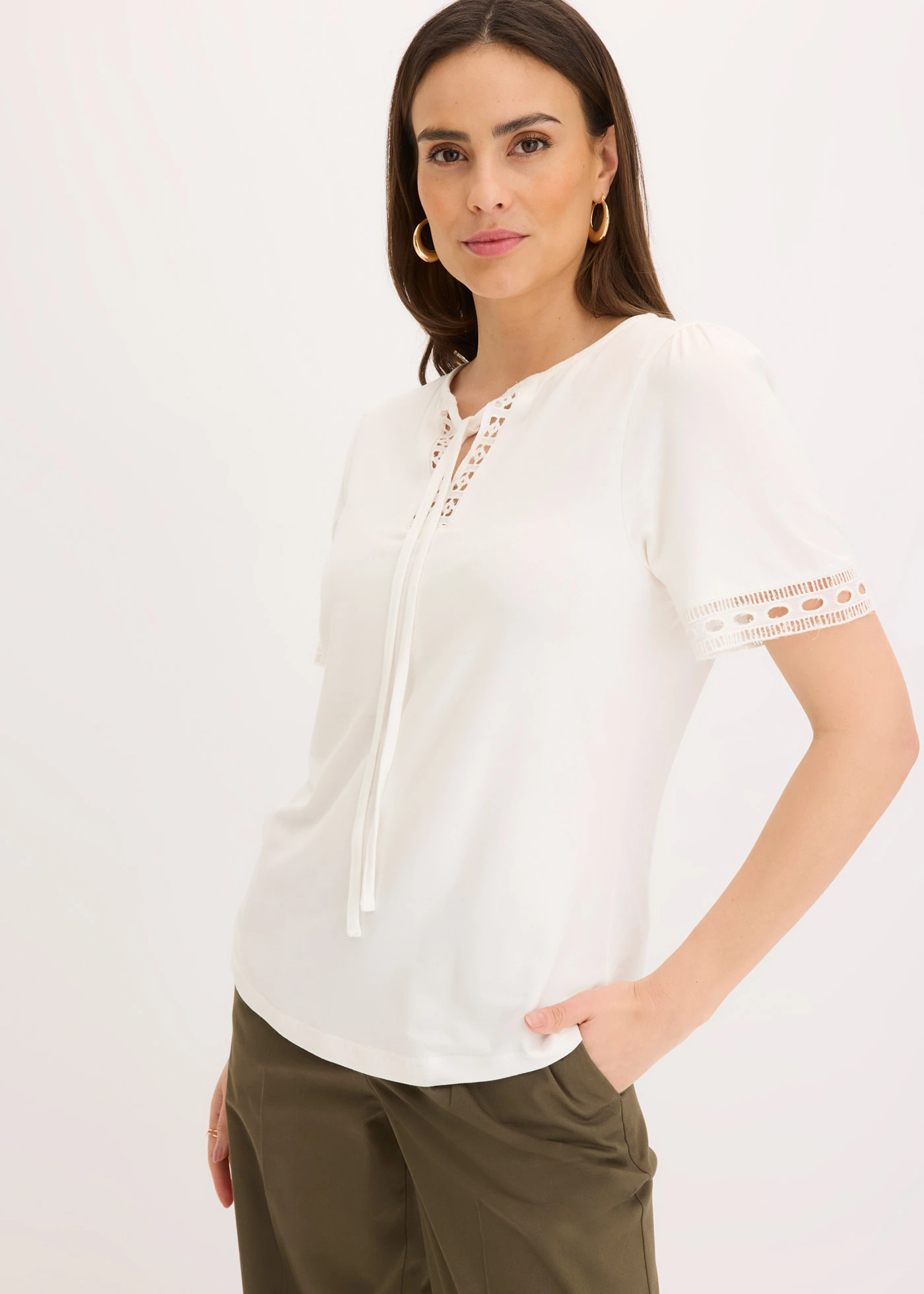Shirt tuniek met kanten lint • wolwit • bonprix online shop