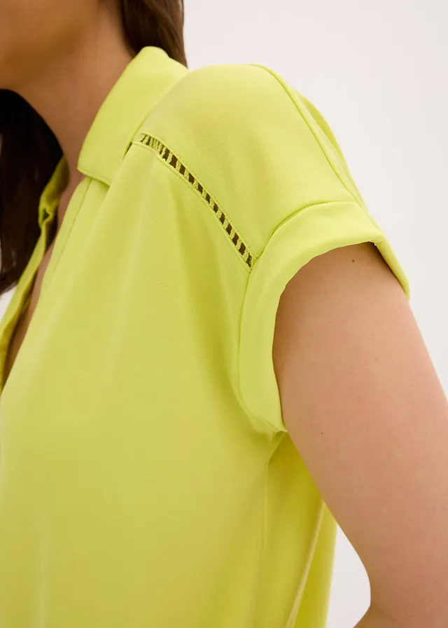 Polo en maille piquée de viscose avec empiècement en dentelle • jaune citron • product-page.page-title-suffix