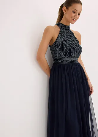 Maxi jurk met kralenborduursel • donkerblauw • bonprix online shop
