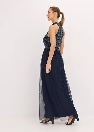 Maxi jurk met kralenborduursel • donkerblauw • bonprix online shop