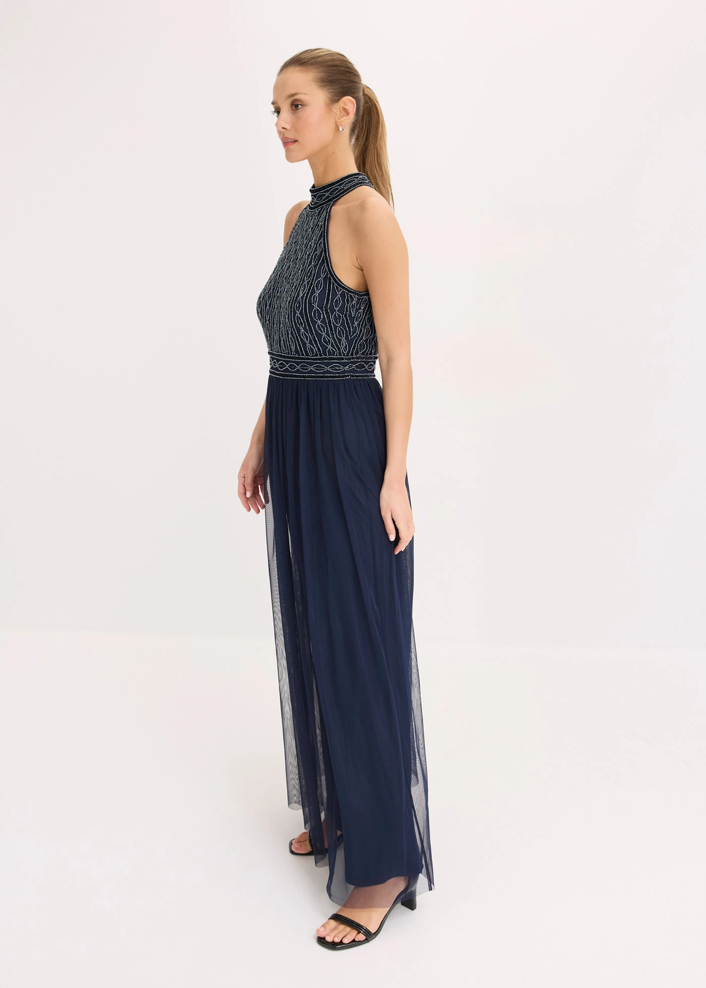 Maxi jurk met kralenborduursel • donkerblauw • bonprix online shop