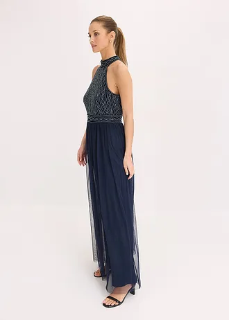 Maxi jurk met kralenborduursel • donkerblauw • bonprix online shop