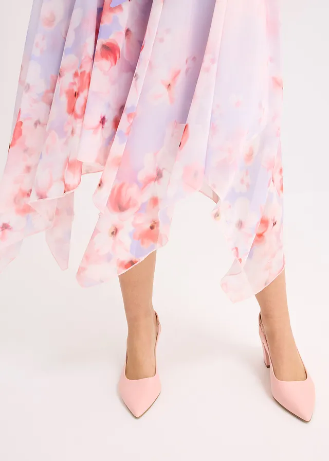 Chiffon jurk met een puntvormige zoom en striklint • lichtpaars gebloemd • product-page.page-title-suffix