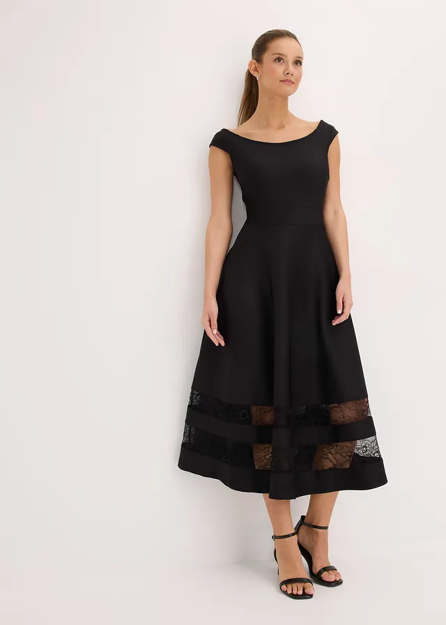 Carmen jurk met kant, Kleur: zwart