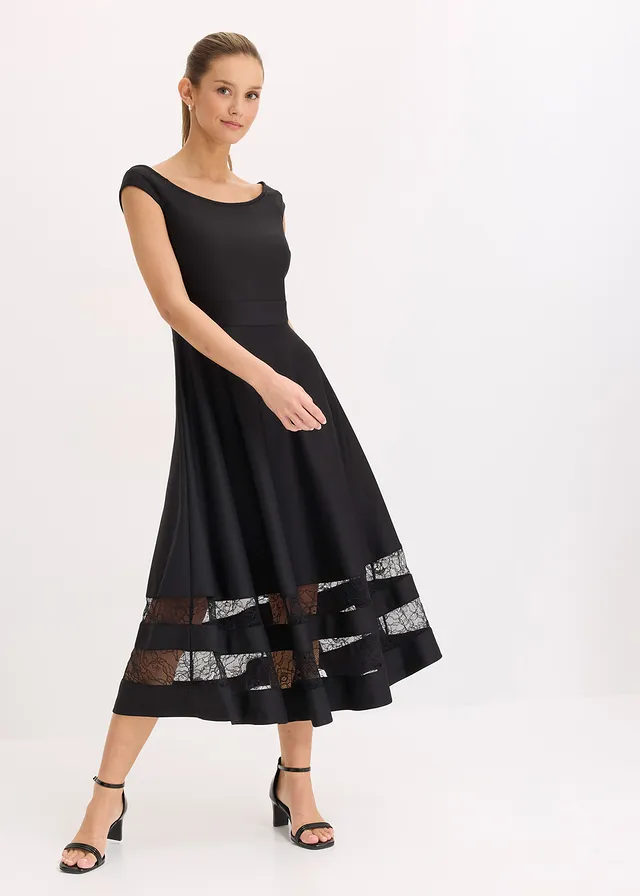 Carmen jurk met kant, Kleur: zwart