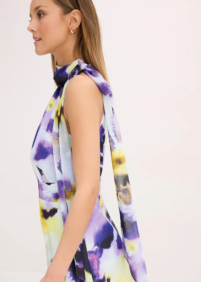 Robe longue en tissu néoprène épais • bleu clair/violet imprimé • product-page.page-title-suffix