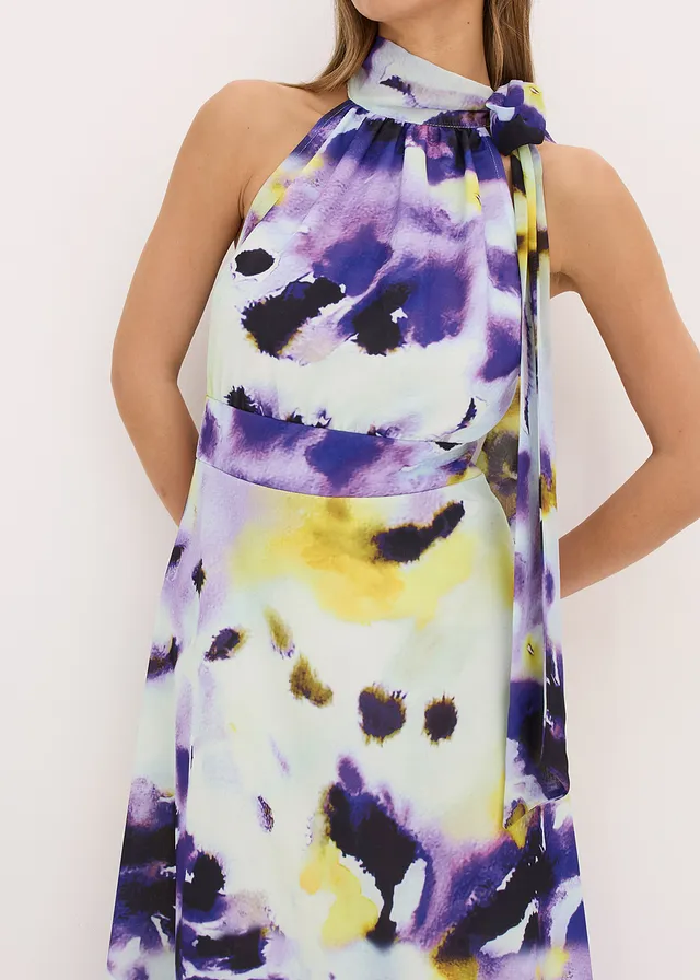 Maxi jurk van stevige scubastof • lichtblauw/paars gedessineerd • product-page.page-title-suffix