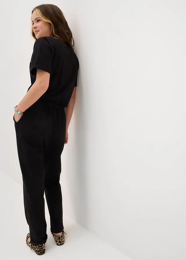 Jersey jumpsuit met biologisch katoen, Kleur: zwart