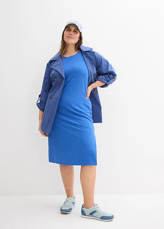 Robe côtelée et fendue sur les côtés, Couleur: bleu arctique chiné