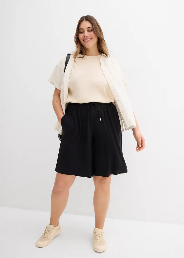 Bermuda en jersey de viscose fluide, Couleur: noir