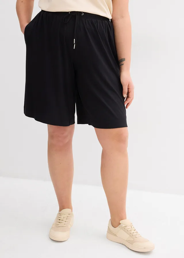 Jersey bermuda van soepele viscose, Kleur: zwart