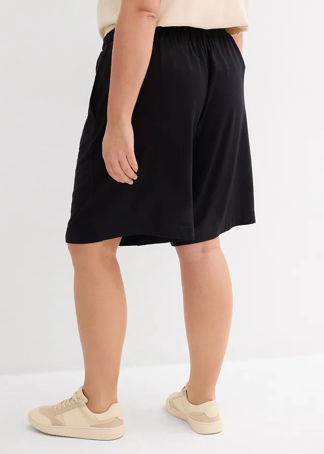 Jersey bermuda van soepele viscose, Kleur: zwart