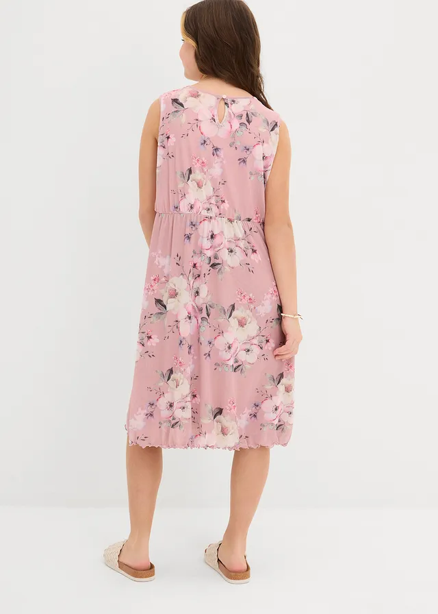 Luchtige mesh jurk met all-over print, Kleur: asroze gebloemd