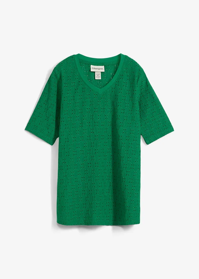 Krepové tričko s dierkovanou výšivkou